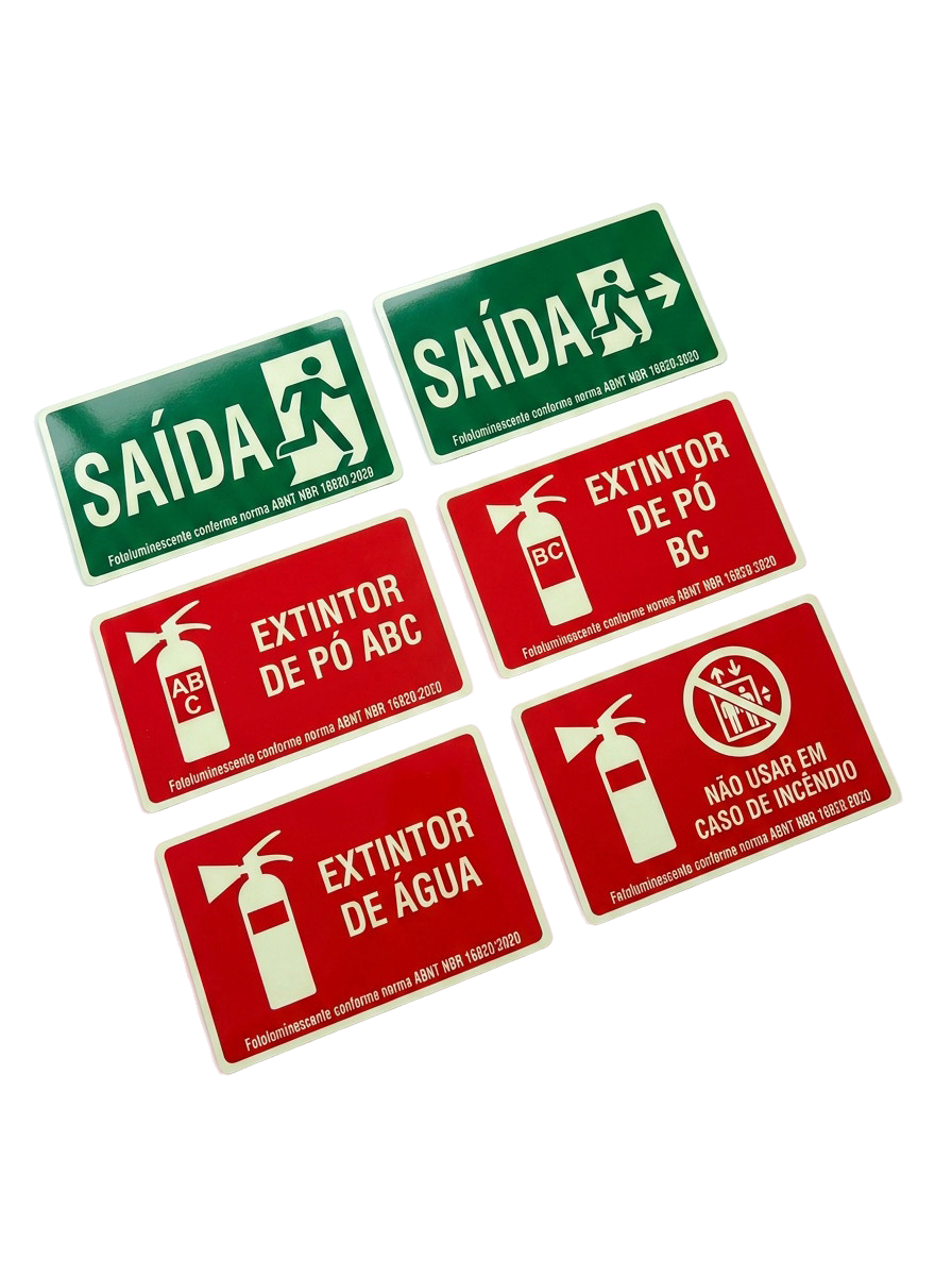 Conjunto de placas de sinalização fotoluminescente